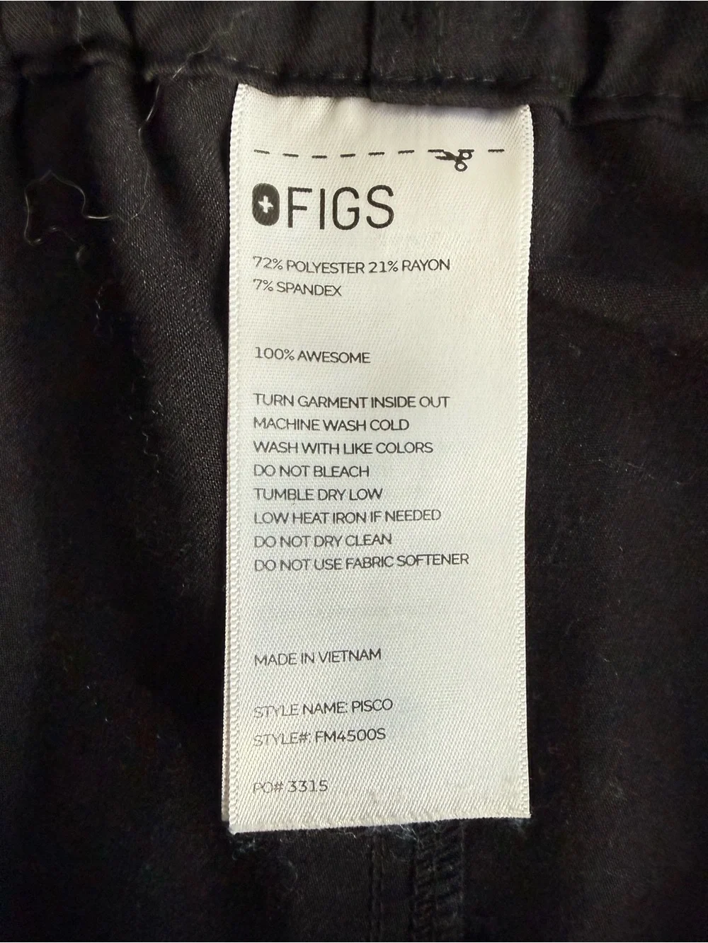 Figs Pisco Scrub Pants Men’s XL Short Straight-Leg Black Healthcare Uniform